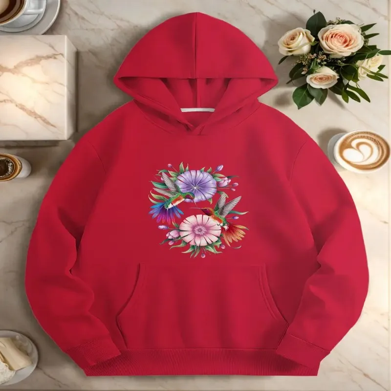 

Fall Winter Oversize Clothes Female Plus Size Sweatshirt Women Hummingbirds Floral Art Design Top Street Style Elegant Soft Y2k