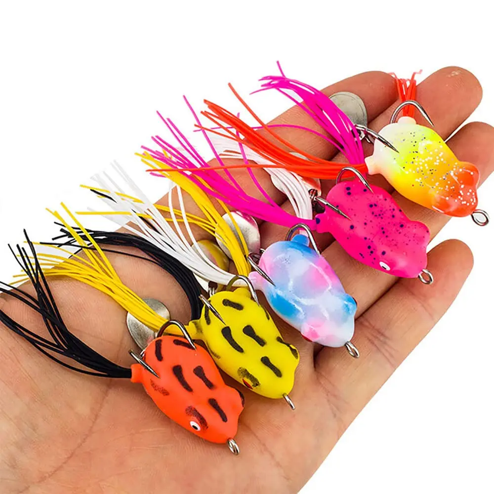 

Frog Lures 5pcs Soft Tube Bait Plastic Fishing Lure With Hooks 3cm 4.2g Top Water Soft 3D Eye Artificial Wild Hanging FishingBai