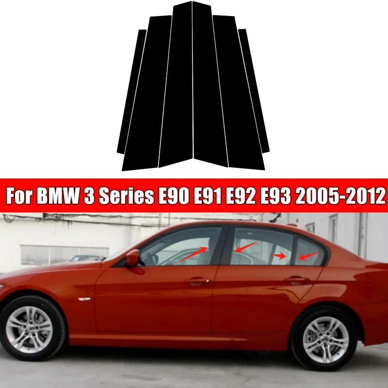 

6Pcs Car Door Window Pillar Center Post Trim Stickers For BMW 3 Series E90 E91 E92 E93 2005-2012 2006 Auto Styling Accessories