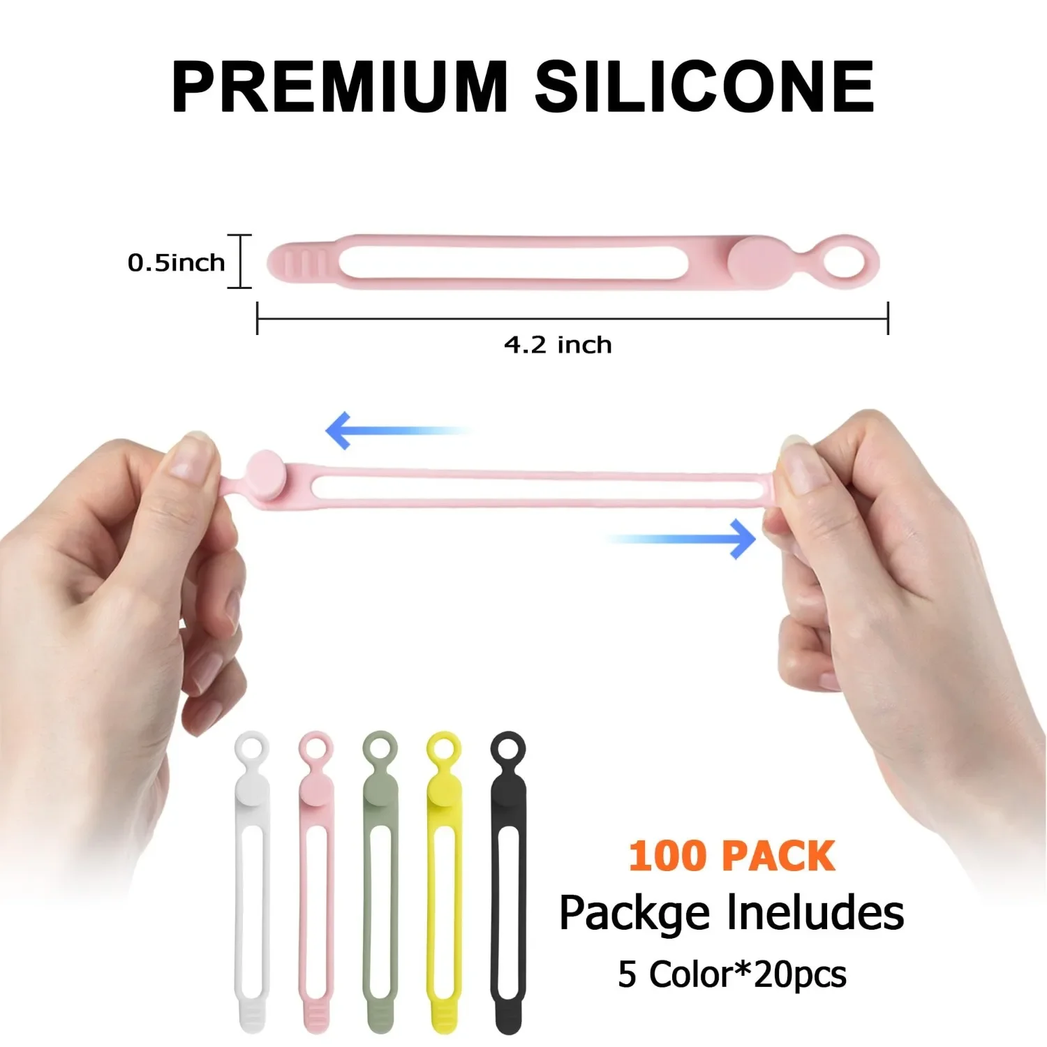 100Pcs Silicone Cable Ties Cord Organizer for Bundling Earphone Phone Charger Computer Cords Reusable Cable Ties Wire Organizer