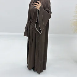 Eid 3 Piece Abaya Set Satin Kimono+Inner Dress+Wrap Skirt Matching Muslim Sets for Women Dubai Turkey Islam Hijab Outfit Kaftan