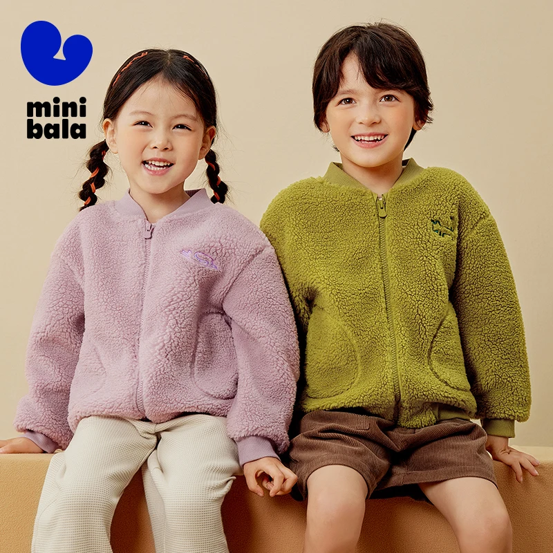 

Mini Bala Baseball Jacket Boys and Girls 2025 Winter New Warm Baby Coat with Lamb Fleece for Outdoor Use