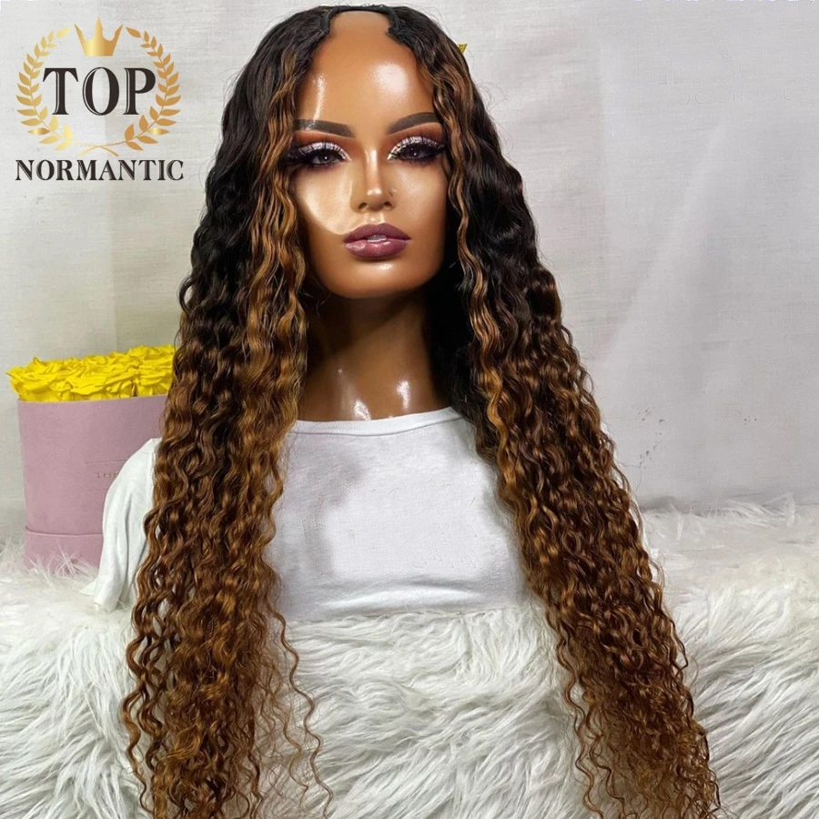 Topnormantic Ombre Brown Color Nature Wave U Part Wig For Women Brazilian Remy Human Hair Highlight Color U Part Wigs