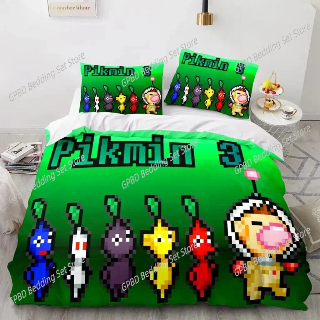 3D Print PIKMIN Cartoon Game Bedding Set Double Twin King Duvet Cover Comforter Pillowcase Boys Girls Adults Bedroom