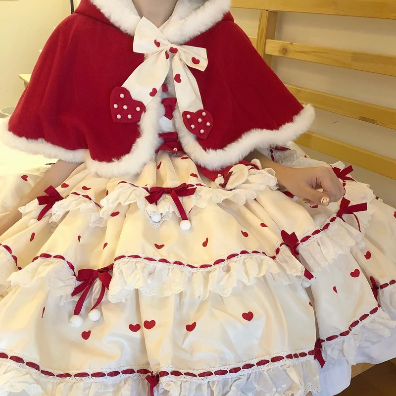 Gothic Lolita Dress Victorian Little Red Riding Hood Cosplay Christmas New Year Red Cape Girl Op Long Sleeve Dress Fairy Tales