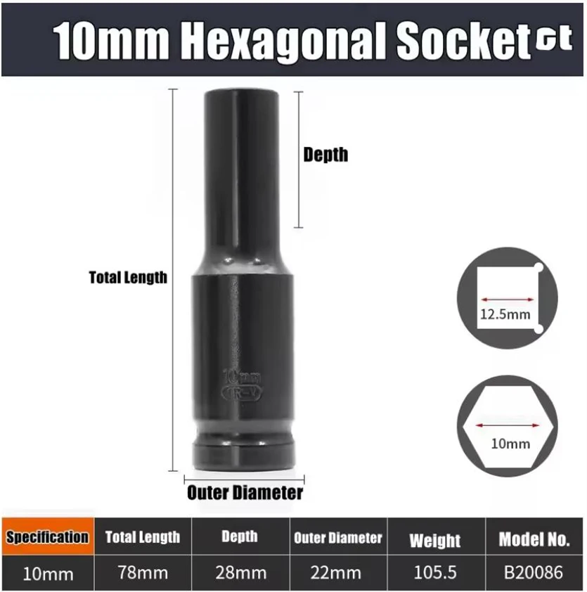 1/2 "Drive Diepe Impact Socket Drive Metrische Moersleuteldop Diepe Impact Socket Pneumatische Moersleutel Hoofd Band Removal Tools