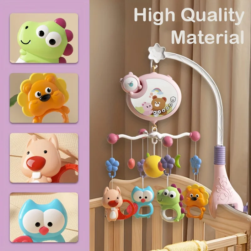 360 °   Culla musicale per bambini, mobile rotante, luce notturna, proiezione, letto, campana, giocattolo, quattro velocità, timing, appeso, neonato, comodino, Gif