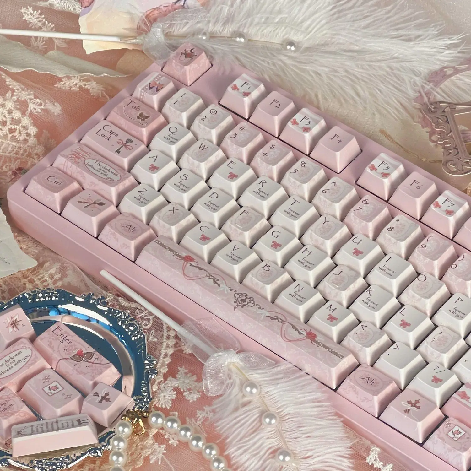Flower note about keycaps Original height PBT hot sublimation high value personality creative elegant retro keycaps