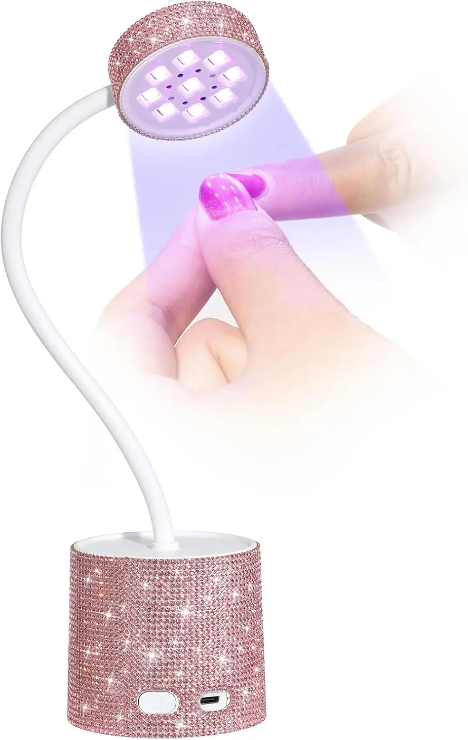

Mini Rechargeable UV LED Nail Lamp for Gel Polish, Quick-Drying Gooseneck Design, Pink Diamond