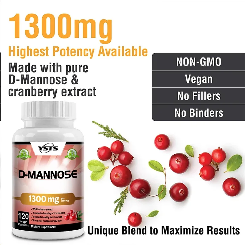 D-Mannose Supplement, Suitable for Both Men and Women - 1300mg, Maintains Urinary Tract and Bladder Health - 120 Capsules