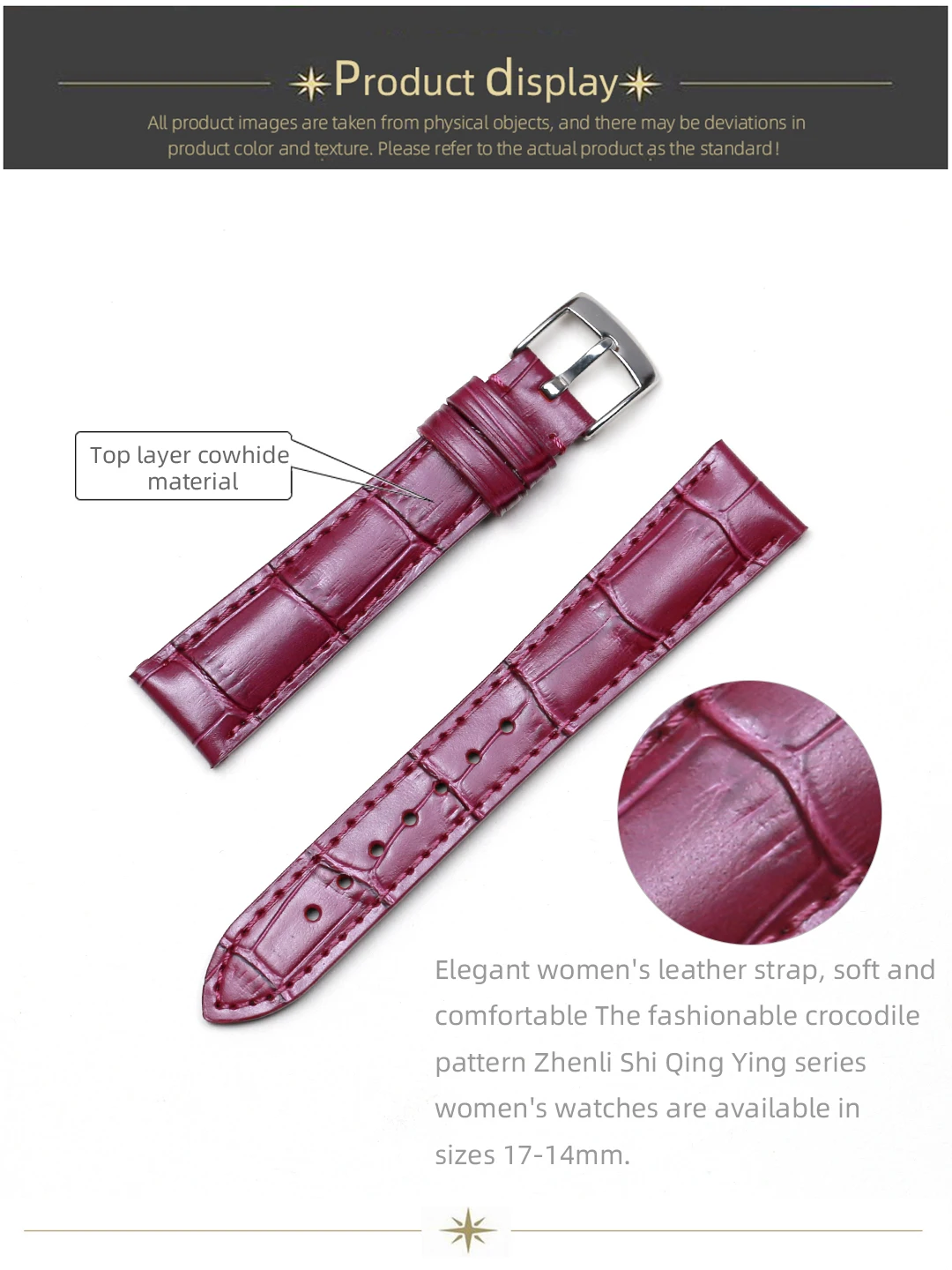 SAUPPO Watchband Suitable for Zenith ELITE Pin Buckle Top-Layer Leather Exquisite Sewing Watch Strap Sweatband Men Women