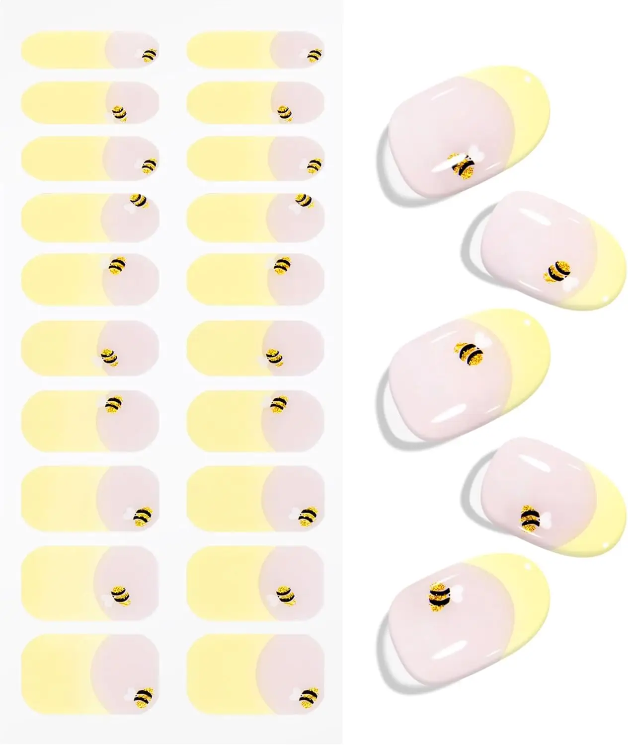 ملصقات أظافر جل على شكل نحلة صفراء فرنسية، شرائط أظافر جل شبه معالجة، يلتف بالأشعة فوق البنفسجية/LED، تصميم فني للأظافر، إكسسوارات الديكور