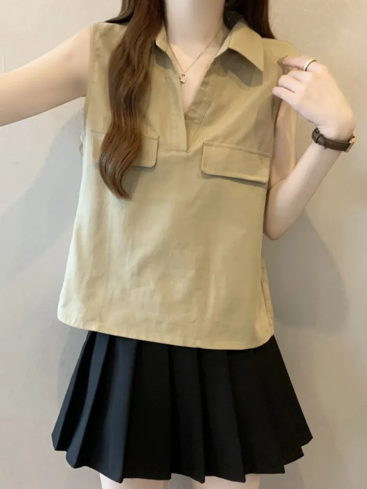 Ele Collar Svel irt Letnia odzież damska plus size, bluzka wierzchnia, styl dojazdowy, koreańska wersja, prosty krój