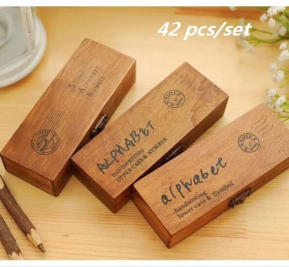 

42pcs/set 3 designs for choose Wooden Stamp Set DIY Decorative Stamp student Reward pattern