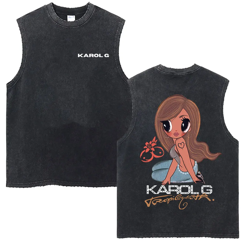 

Karol G Tropicoqueta 2025 New Album Washed Vintage Tank Tops Summer Men Women Clothing Fashion Hip Hop Oversized Sleeveless Vest