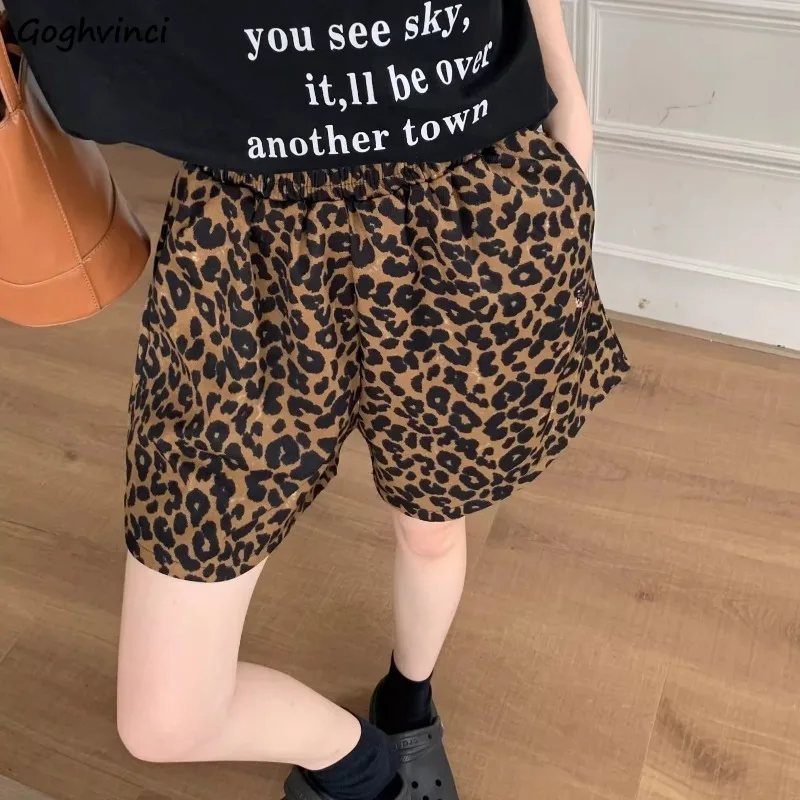 Shorts Women Leopard Wide Leg Chic High Waist All-match Temper Casual Sweet Spicy Girls Popular Summer Streetwear Vintage Y2k