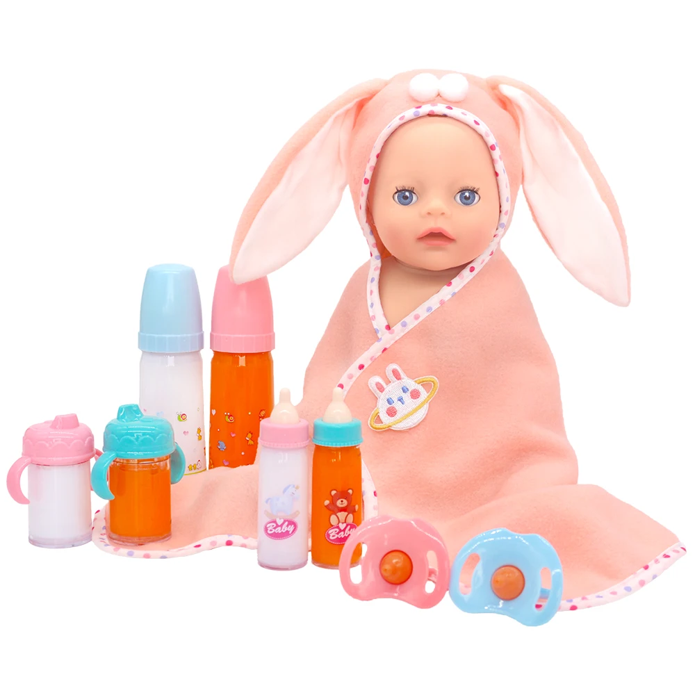 Cute Pop Doll Bath Towel Blanket Fit 10-14 Inch American&43 Cm New born Baby Doll Accessories Rabbit Ear Hugging Blanket Gifts