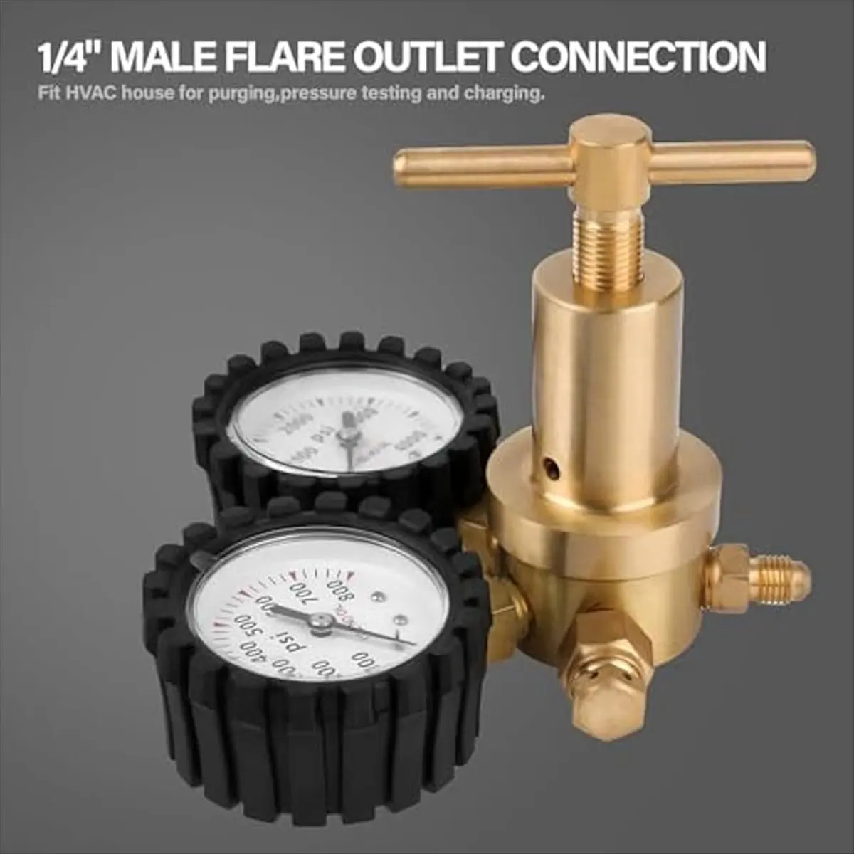 ABJS Nitrogen Regulator with 0-800 PSI Delivery Pressure,Hose CGA580 Inlet Connection and 1/4In Male Flare Outlet Connection