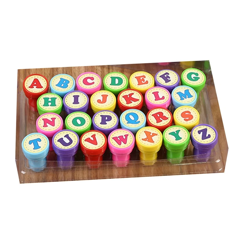Cartoon 26pcs Alphabet Letters round Stamp Set Self-Inking Number Seal for Children's Arithmetic DIY Scrapbooking & Teaching Aid