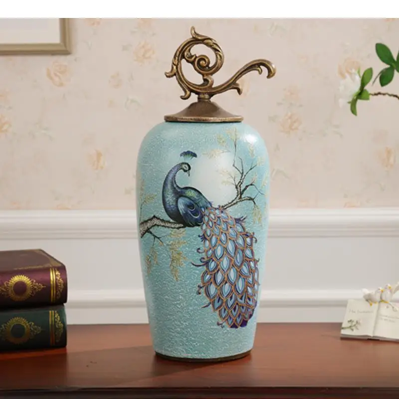 American Antique Candy Jars Peacock Pattern with Cover Storage Jar Sugar Bowl Jewelry Container Organizer Rustic Home Decor