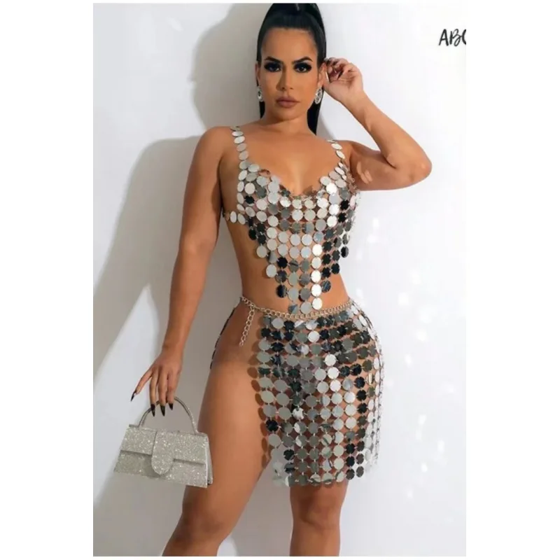 Women Body jewelry vest acrylic sequins wafer Chest Chain Sexy Bikini Skirt chain Bra chain Nightclub Birthday Party Dance Beach