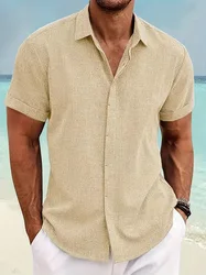 2024 estate casual spiaggia camicia a maniche corte da uomo tinta unita risvolto a maniche corte Top sciolto abbigliamento da ufficio