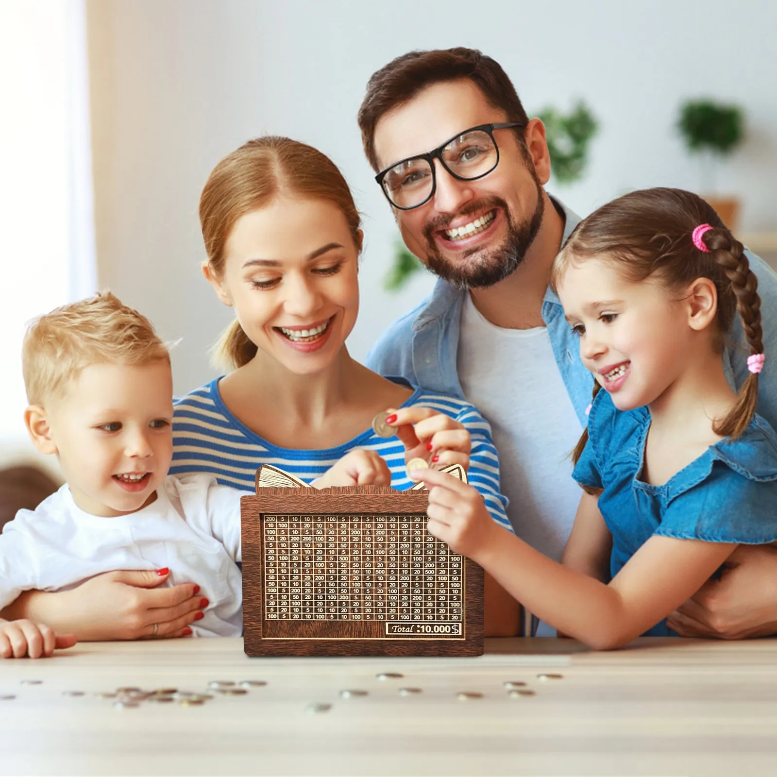 10000＄Challenge Savings Box Wooden Coin Savings With An Erasable Marker Pen Reuse Easy To Disassemble With Erasable  Pen