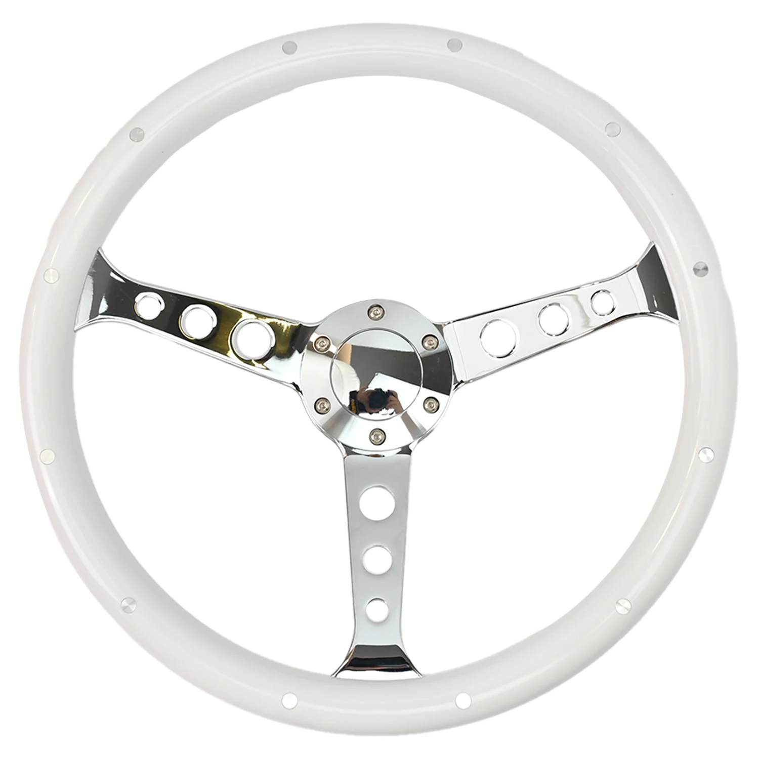 

TIYPEOR 380MM ABS Universal 15 Inch White Spoke Classic Retro with Rivets Truck Modified Steering Wheel