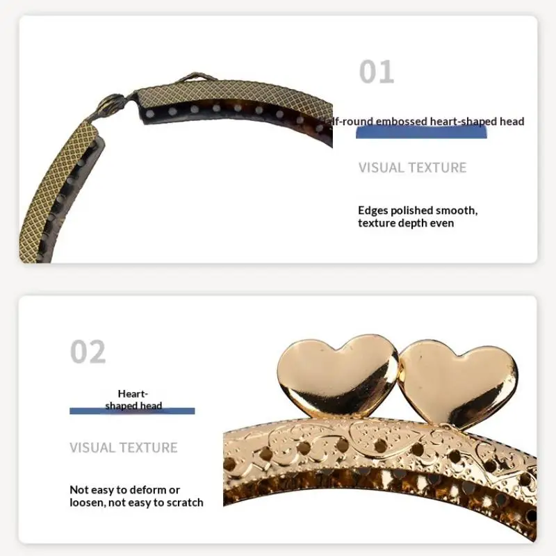 Metal Purse Frame Kiss Clasp Vintage Bag Hardware Purse Clasp Frame Embossed Metal Bags Handle DIY Handmade Bag Clasps