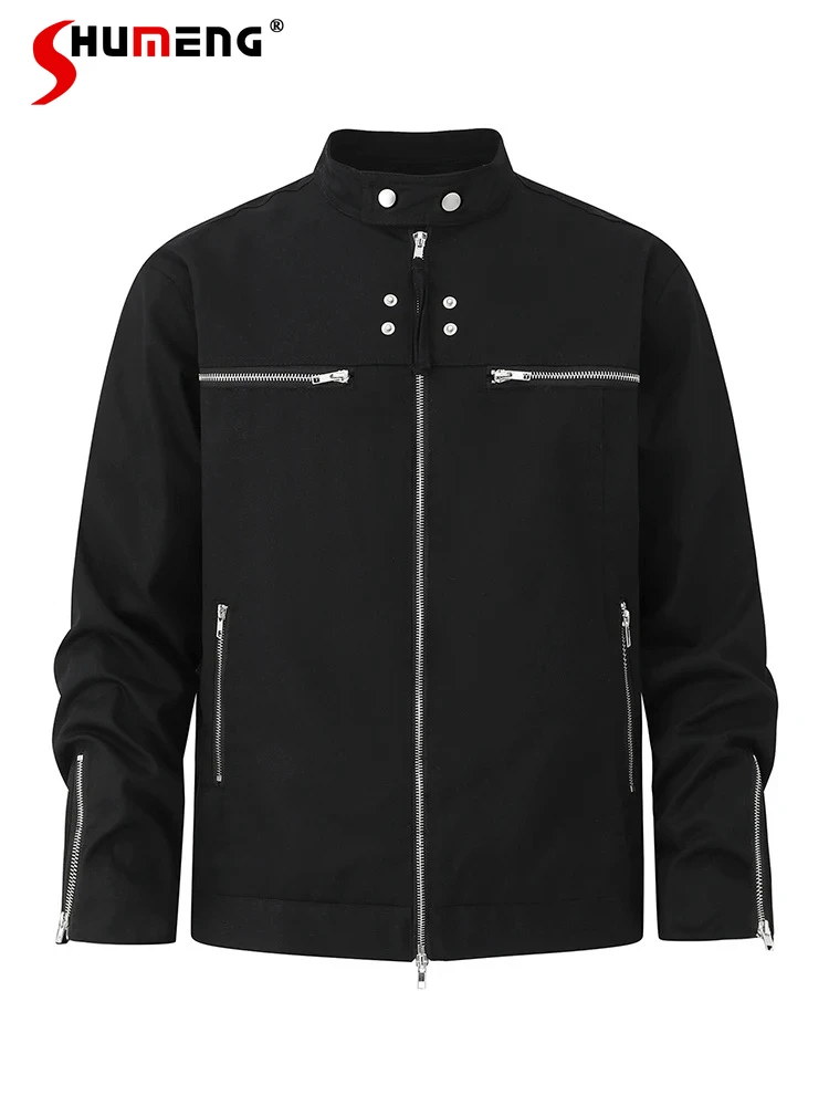 

Men's High-end Multi Zipper Design Jackets Men's 2025 Spring Loose Comfort Stand Collar Jacket Fashion Trendy Handsome Chic Tops
