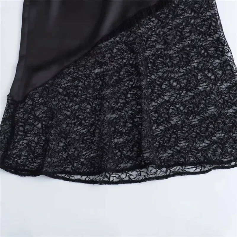 TRAF Lace Satin Skirt Woman Cut Out Black Long Skirts For Women Fashion 2023 Autumn High Waist Midi Chic And Elegant Woman Skirt