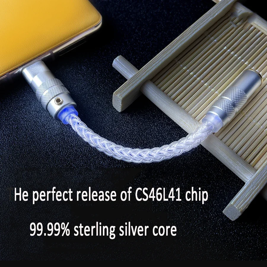 CS46L41 Pure silver DAC HiFi cable Type-C to 3.5mm Digital Amplifier Decoding Audio Adapter For Android Win10 huawei mi Google
