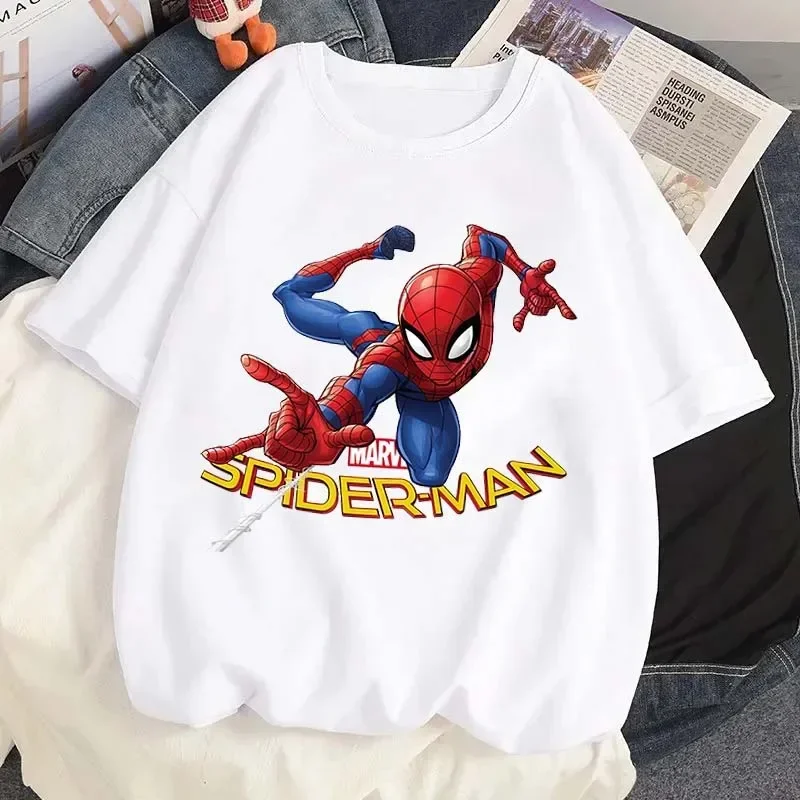 การ์ตูนดิสนีย์ Marvel พิมพ์เสื้อยืด Cool Spiderman กราฟิกเสื้อยืดแฟชั่นผู้หญิงสบายๆ O-คอเสื้อยืด Streetwear Tees Tops