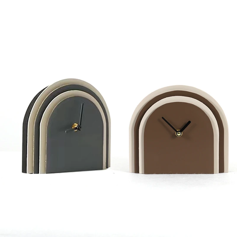 Simple modern multi-layer leather stacked arch shaped clock with personalized style, study desk, home decoration and ornaments