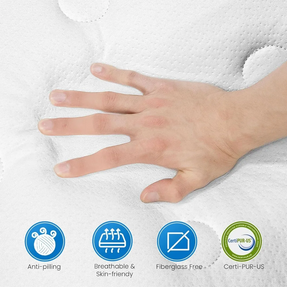 クイーンマットレス、10インチミディアムハイブリッドジェルメモリーフォームマットレス（ポケットコイルと竹炭入り）、フルサイズマットレス