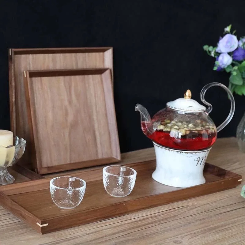 Japanese Black Walnut Dessert Tray, Cake Rack, Nordic Rectangular Household Tea Tray, Fruit Water Cup Tray, Dining Plate