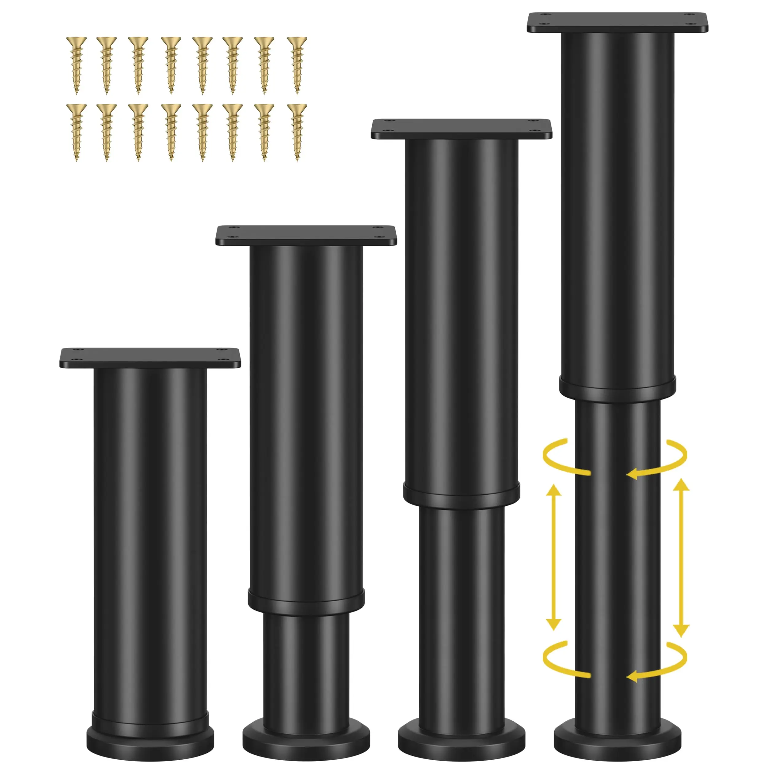 

4pcs Heavy Duty Adjustable Metal Furniture Legs For Bed Sofa Cabinet Table 7.08-13 Inch With Screws