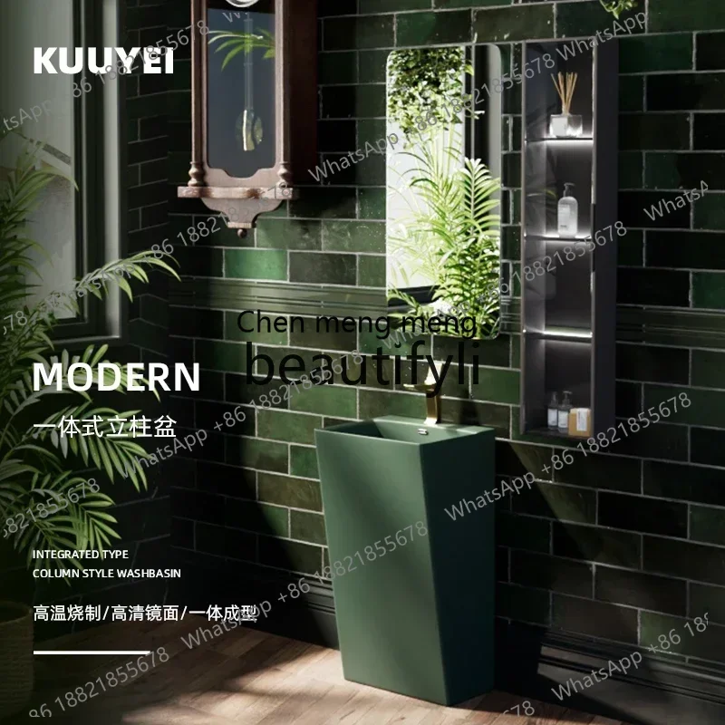 ss 25Small apartment forest green balcony column type washbasin outdoor washbasin integrated floor type washbasin