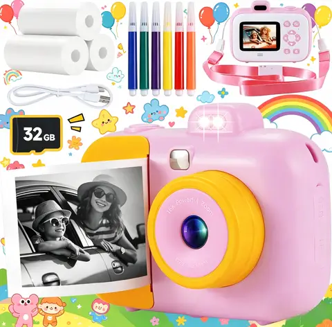 Instant Printing Camera Toys For Children Girls 12MP 1080P Digital Camera LED Fill Light 16X Thermal Zoom With 32GB TF Card Type C Educational Toys