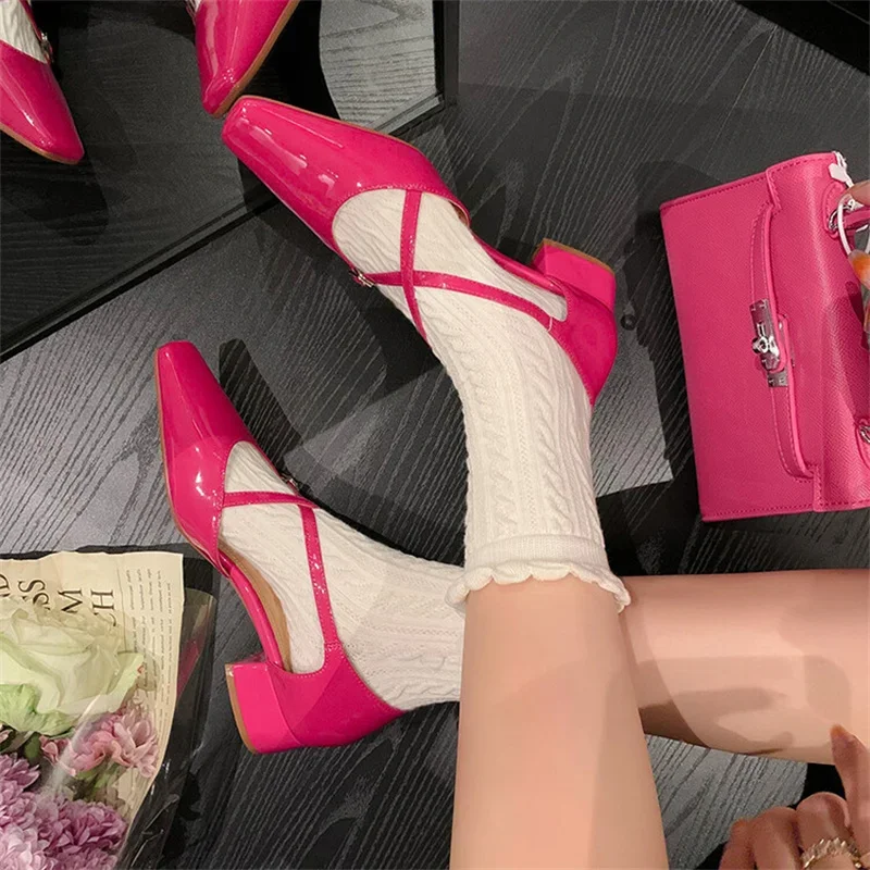 

Women Chunky Heels Shoes Fashion Square Toe Pumps Buckle Strap Classics Zapatos Mujer Solid Color Cozy Ladies New Brand Design