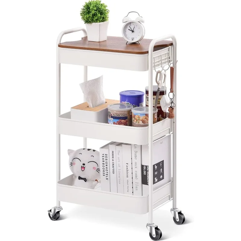 3-Tier Storage Cart, Metal Utility Cart with Detachable Tray Top for Bathroom,Laundry, Living Room