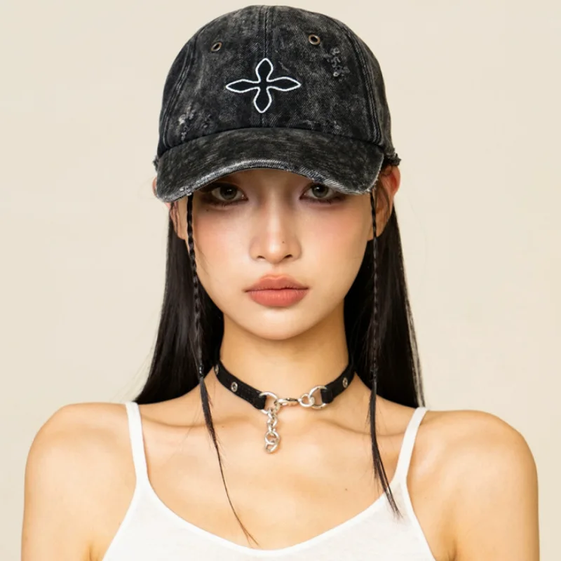 

2025 New Cross Denim Baseball Cap Four Color Embroidery Old Casual Hat New Old Baseball Cap