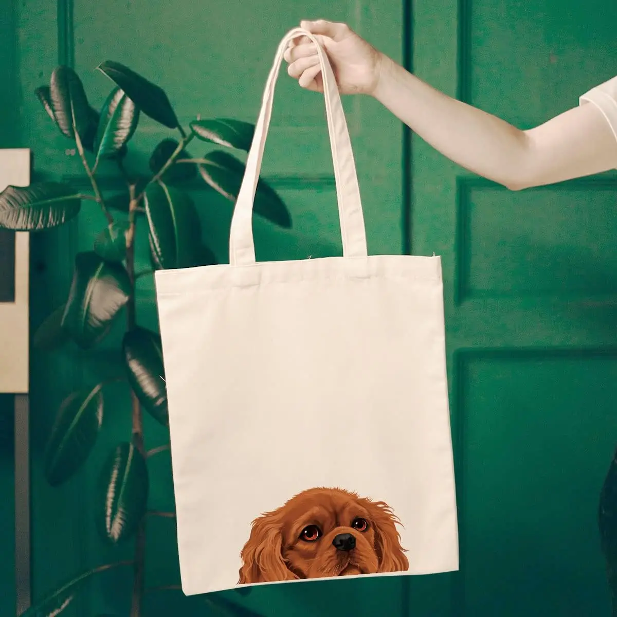 2D Flat, 1pc Canvas Tote Bag for Women& Girls- Beach, Grocery& Travel Tote- Cute Dog, Christmas and Halloween Gifts, 2D Flat