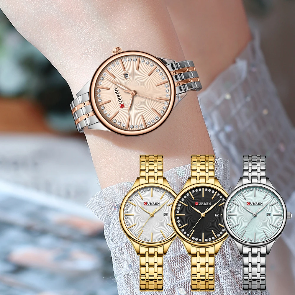 CURREN Fashion Brand Ladies Two Tone Watches Simple Quartz Waterproof Wristwatch for Women with Auto Date