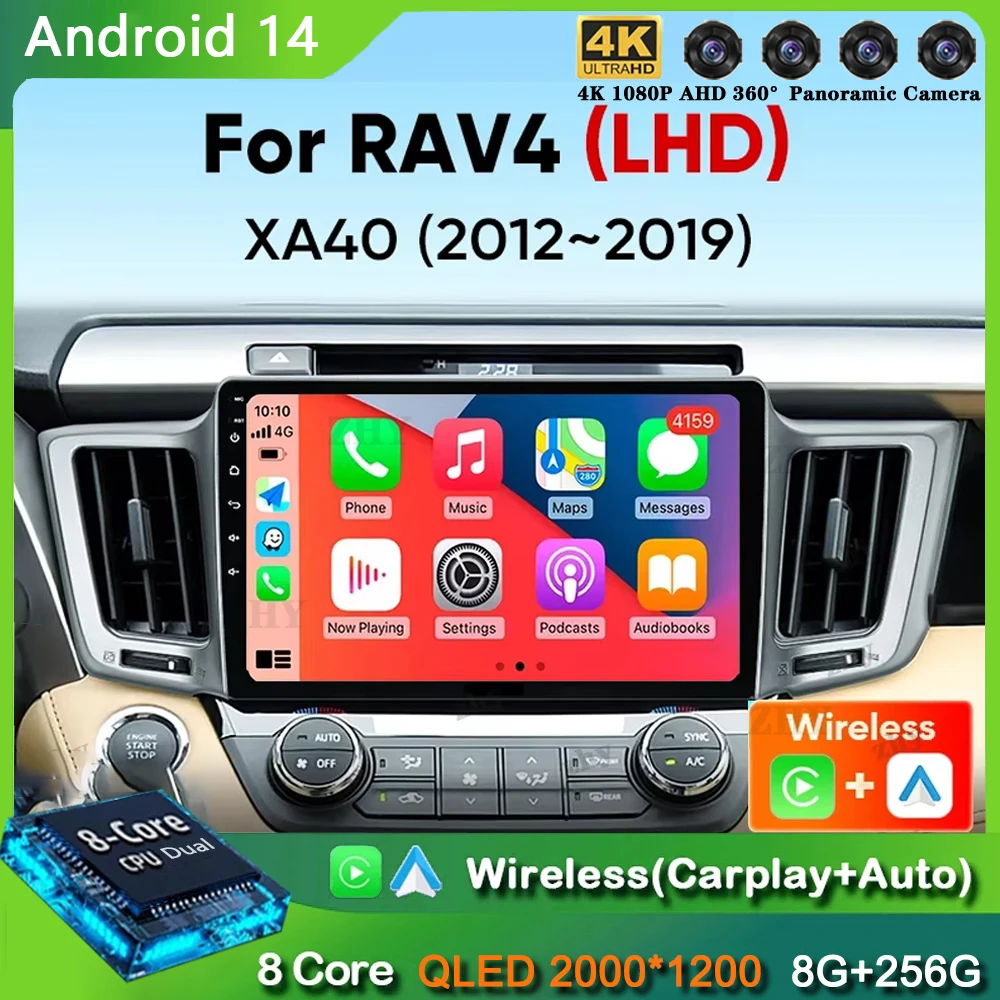 

Car radio For Toyota RAV4 RAV 4 XA40 2012 - 2019 Carplay Android 14 Auto Car Stereo Multimedia Player DSP WIFI 4G 360 Camera DVD