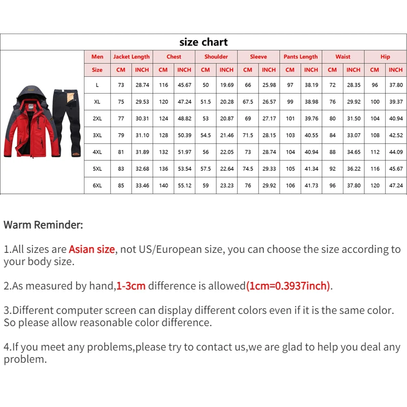 Men Winter Ski Suit Thickening Warm Waterproof Windproof Hooded Jacket and Pants Outdoor Hiking Climbing Snowboard Skiwear Set