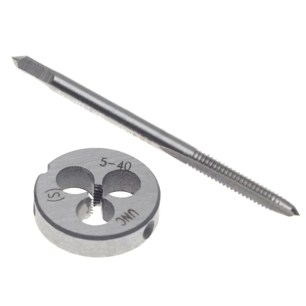 Die Set Plug Tap Silver Straight Flute Taps Threading Tool HSS Hand Tap Drill Set High Speed Steel Right-Hand Thread 5-40 UNC