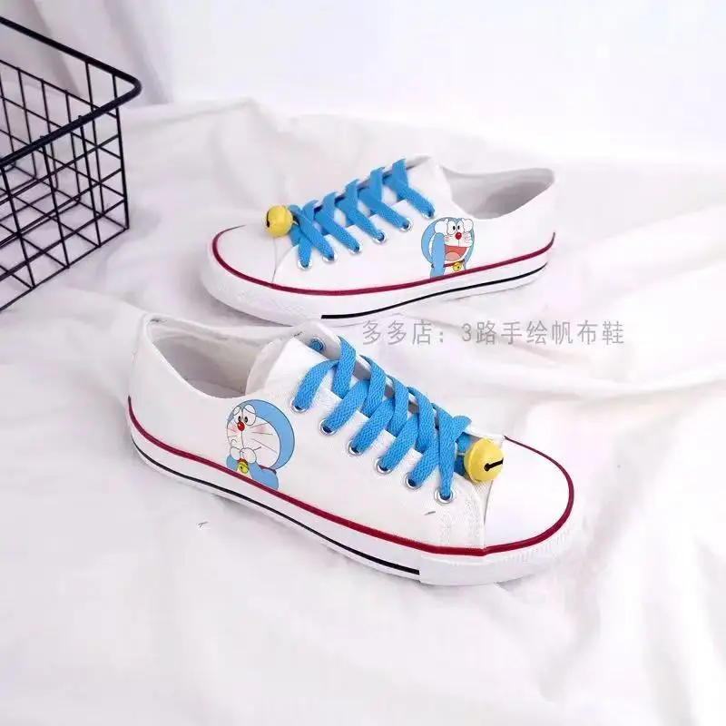 Doraemon Real Pictures Low Top Canvas Shoes pour hommes et femmes, grande taille, blanc, printemps, décontracté, livraison directe, nouveau, 2025