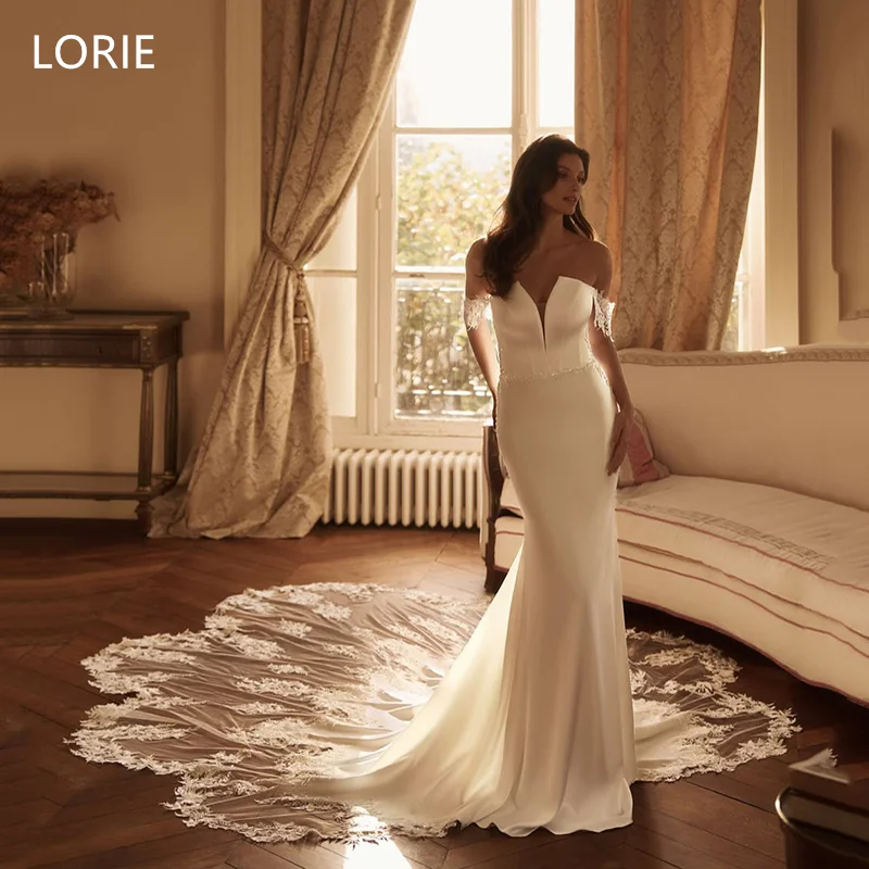 

LORIE Shiny Lace Mermaid Applique vestidos de novia Wedding Dress Off Shoulder Bridal Gowns Backless Wedding Gown Customized2025
