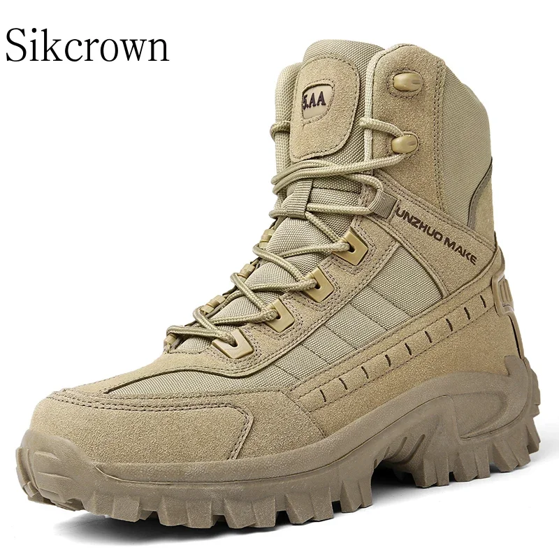 Men Winter Hunting Boots Beige Waterproof Military Tactical Marines Forest Hunting Trekking Shoes Leather Ankle Boot Field Comba